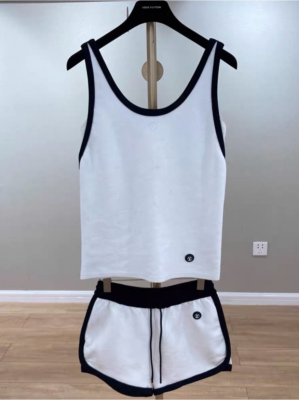 Louis Vuitton White Tank Top and Shorts Set with Black Trim